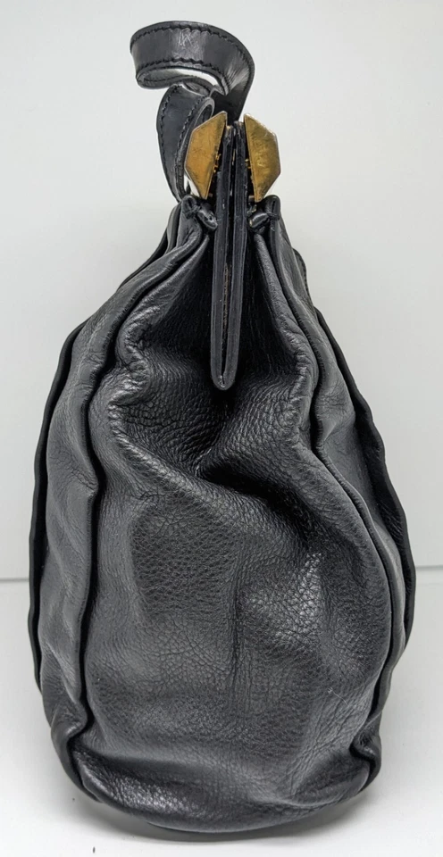 Bolso médico vintage Bruno Magli Art Deco latón abrazadera magnética cuero negro Foto 4 de 4