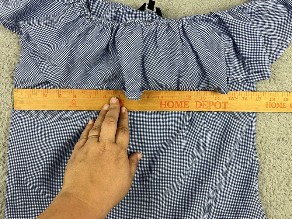 Joe's Jeans Collection Top Medium Shirt One Shoulder Gingham Plaid Ruffle Blue - Image 4 of 4