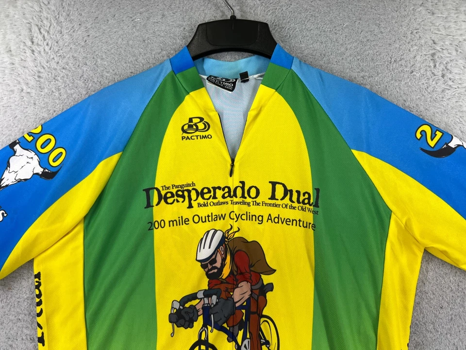 Camiseta deportiva de ciclismo vintage Pactimo adulto grande amarilla 1/2 cremallera Desperado doble Utah Foto 4 de 4