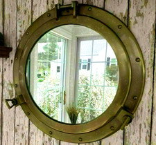 24" Nautical Porthole Mirror Brass Antique Finish Marine Large Wall Decorative