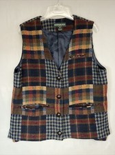 Vintage Women's Bushwacker Made in USA Plaid V Neck Vest w/ Pockets Size XL