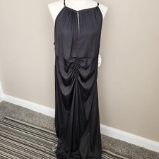 Scoop size XXL black satin dress maxi halter top NWT gather front