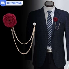 Rose Brooch with Tassel Chain Men's Suit Cloth Art Handmade Accessories Fashion