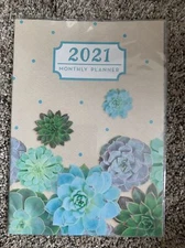 New 2021 Monthly Planner Succulents Design 32 Pgs Jan-Dec Directory 6.7X9.3 In