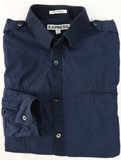 Mens Express Extra Slim Fit Navy Mini Dot Shirt M 15-15.5