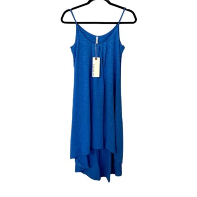 Lanston Women s Blue Spaghetti Strap High-Low Pleated Ruffle Dress Size S NWT