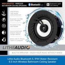 Lithe Audio IP44 Wireless Bluetooth Bathroom Ceiling Speaker Active Single 03210