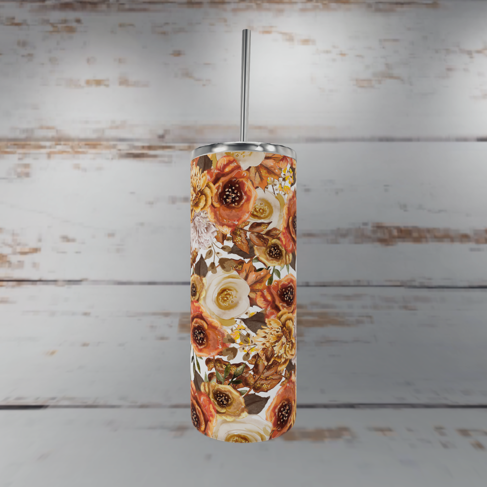 20 oz Tumbler with Metal Straw, Jesus Floral Design, Custom Christian Gift