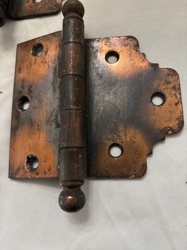 Pair of Antique Japanned Copper Flashed Surface Mount Half Mortise Door Hinges - Picture 2 of 3