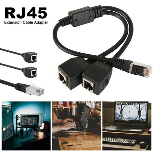 1 bis 2 Dual Ports RJ45 Y Verteiler Adapter Splitter LAN Netzwerk Kabel Doppler. - Afbeelding 2 van 10