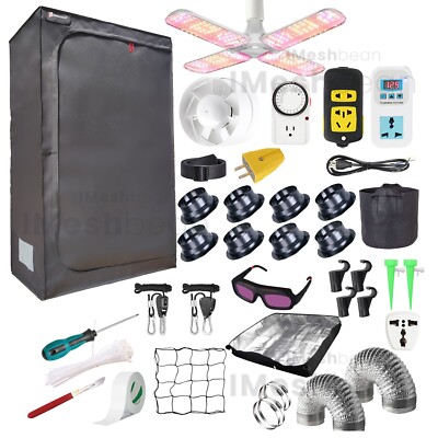 24''x24''x55'' Reflective Mylar Grow Tent Kit Full Spectrum Grow Light Ventilation