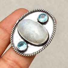 Rainbow Moonstone Gemstone Handmade 925 Sterling Silver Jewelry Ring Size 6"