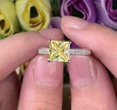 2.39 Ct Princess Cut Real Citrine Diamond Engagement Wedding Ring 14K White Gold