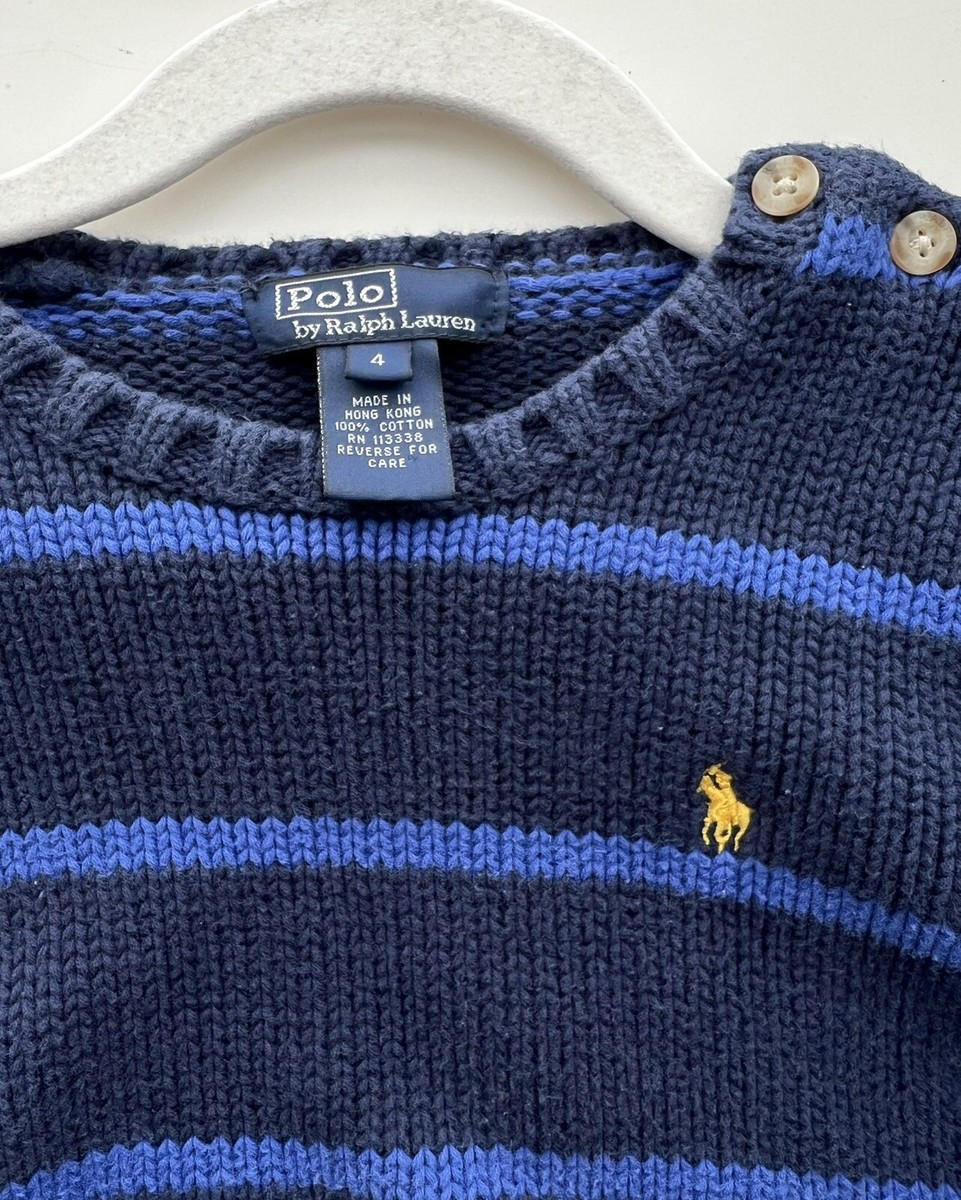 Polo Ralph Lauren boys navy blue stripe crew neck Pullover sweater