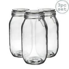 Glass Storage Jars Airtight Clip Top Lid Food Preserve Preserving Jar 2 Litre x3