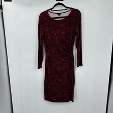 Talbots Womens Dress Medium Red Floral Round Neck Long Sleeves Preppy Stretchy
