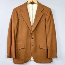 Vintage Lasso Tailored Western Wear Blazer Sport Coat Size 42 Tan Wool Cashmere