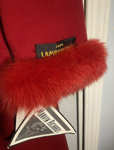 Vtg Marvin Richards Lambs Wool Fox Trim Red Coat Sz 10 NEW WITH TAGS USA Made - Picture 4 of 14