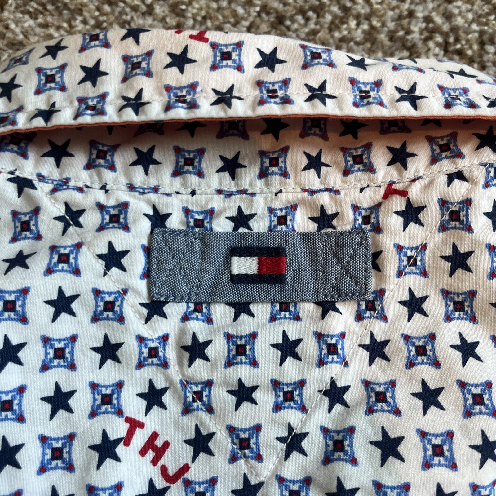 Tommy Jeans Logo Mens Button-Up Casual Shirt Short Sleeve Pockets Mesh Large - View 8