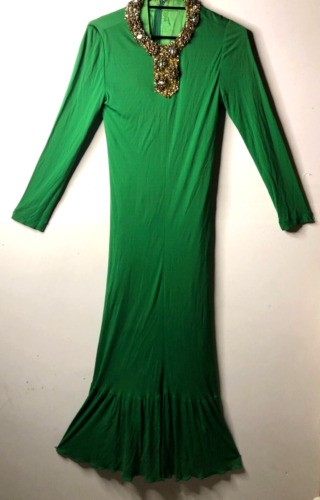Vintage 1960s Green Silk Evening Dress w/ ornate S