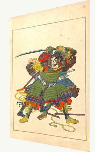 Vintage Art print poster Japanese Kuniyoshi painting fight samurai sword - Picture 1 of 9