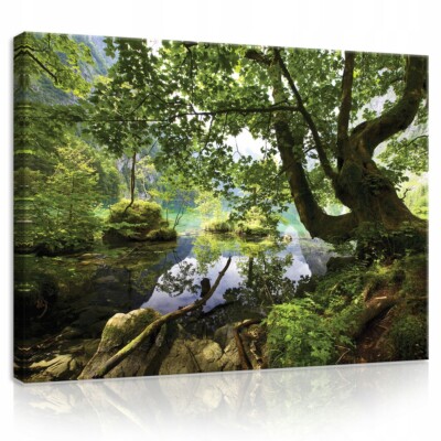 Baum Des Lebens Leinwanddruck 61x121 Cm – Grüner Wald, Holzrahmen, Wanddekoration
