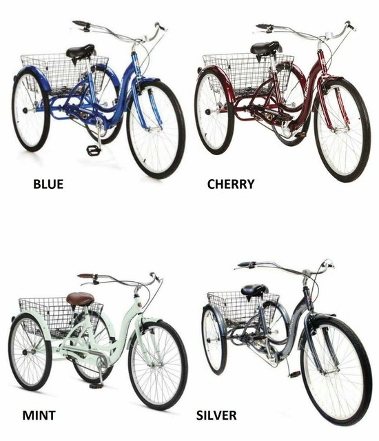 New SCHWINN 26/" Meridian 3-Wheel Tricycle Adult Comfort Cruiser Trike Cherry Red