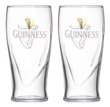 GUINNESS EMBOSSED PINT GLASSES 2 PACK WITH HARP 20 oz OFFICIALLY LICENSED
