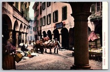 Vintage Lugano Italy Via Pessina Street Scene Postcard 1928 A315
