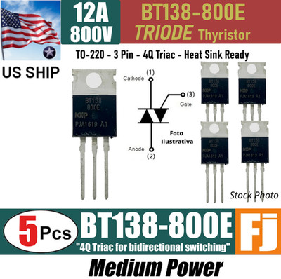 5x BT138-800E BT138 12A 800V Triac Triode Thyristor  TO-220 | US Ship