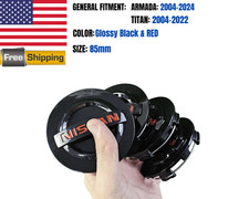Set Of 4 85mm Nissan Armada Titan Wheel Center Hub Caps Black Red 3-38 Inch Set Of 4 85mm Nissan Armada Titan Wheel Center Hub Caps Black Red 3-38 Inch