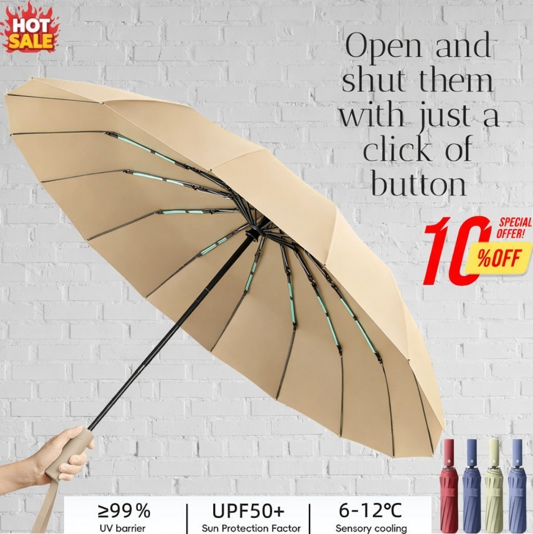 Extra Strength Umbrella foldable 24 Rods Fully Automatic Large UV Protect✔