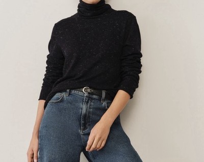 THE WHITE COMPANY Glitzer Pullover mit Trichterausschnitt Größe Medium in Midnight