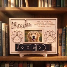 Personalized Dog Memorial Collar Frame, Custom Pet Loss Wood Sign with Collar