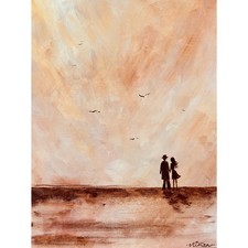 Original Acrylic Painting on Wood Panel - Embracing Couple Figurative Art — listing 6