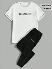Los Angeles simple letter printing crew neck T-shirt and black loose fashion