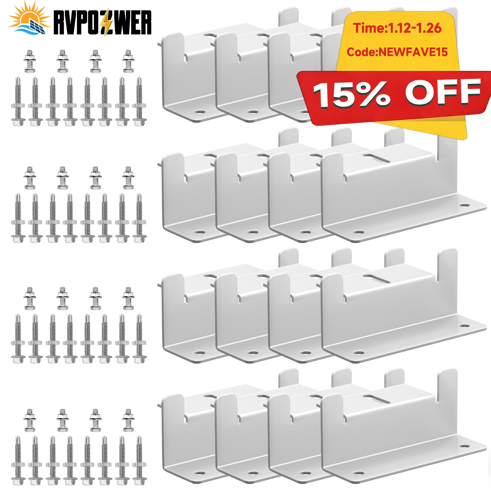 16PCS Solar Panel Z Bracket (4 Set) Mounting Mounts Aluminum RV Boat Roof Wall