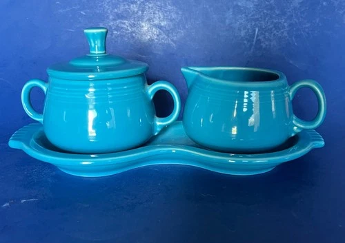 Fiesta PEACOCK  4 piece Creamer  Sugar Lid with Tray Never used.