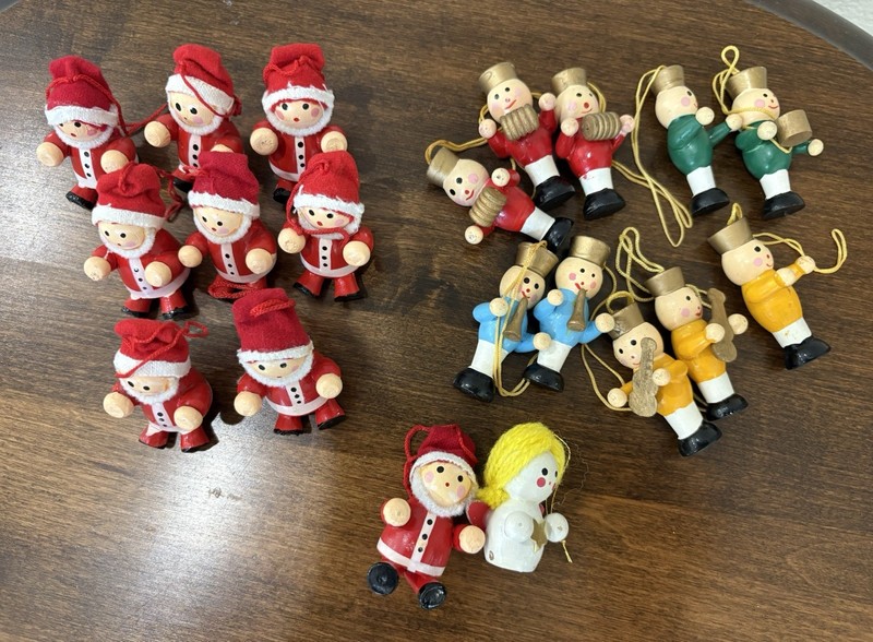 Lot of  20 Vintage Wooden Christmas Ornaments – Assorted Painted