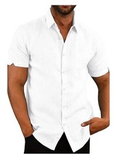 Mens Solid Short Sleeve Button Turn Down Collar Casual Blouse Casual T-shirt Top