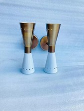 Vintage Italian Brass Diabolo Sconces – 1950s Mid-Century 2-Bulb Wall Light Pair