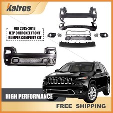 Front Bumper Grille Kit With Fog Lamps Bezels For 2015-2018 Jeep Cherokee