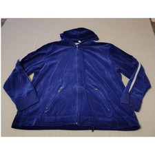 Y2K Liz  Co Liz Claiborne Blue Velour Zip Up Hoodie White Stripe XL Womens CC