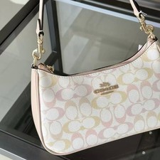 Coach Teri Shoulder Bag In Pretty Signature Canvas CDZ05  Gold/Chalk/Pink