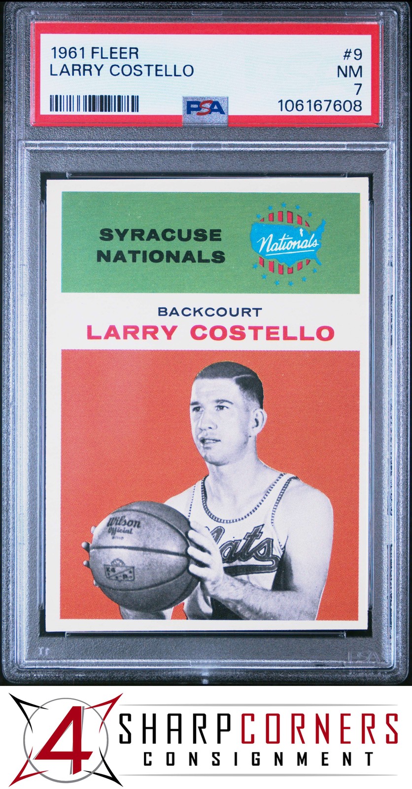 1961 FLEER #9 LARRY COSTELLO NATIONALS HOF PSA 7