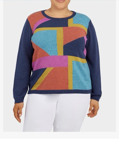 Women's Size 3XL Alfred Dunner Colorblock Crewneck Sweater - Picture 1 of 7