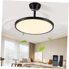 48" Retractable Ceiling Fan with Lights, Slim Fandelier Ceiling 48 inch Black