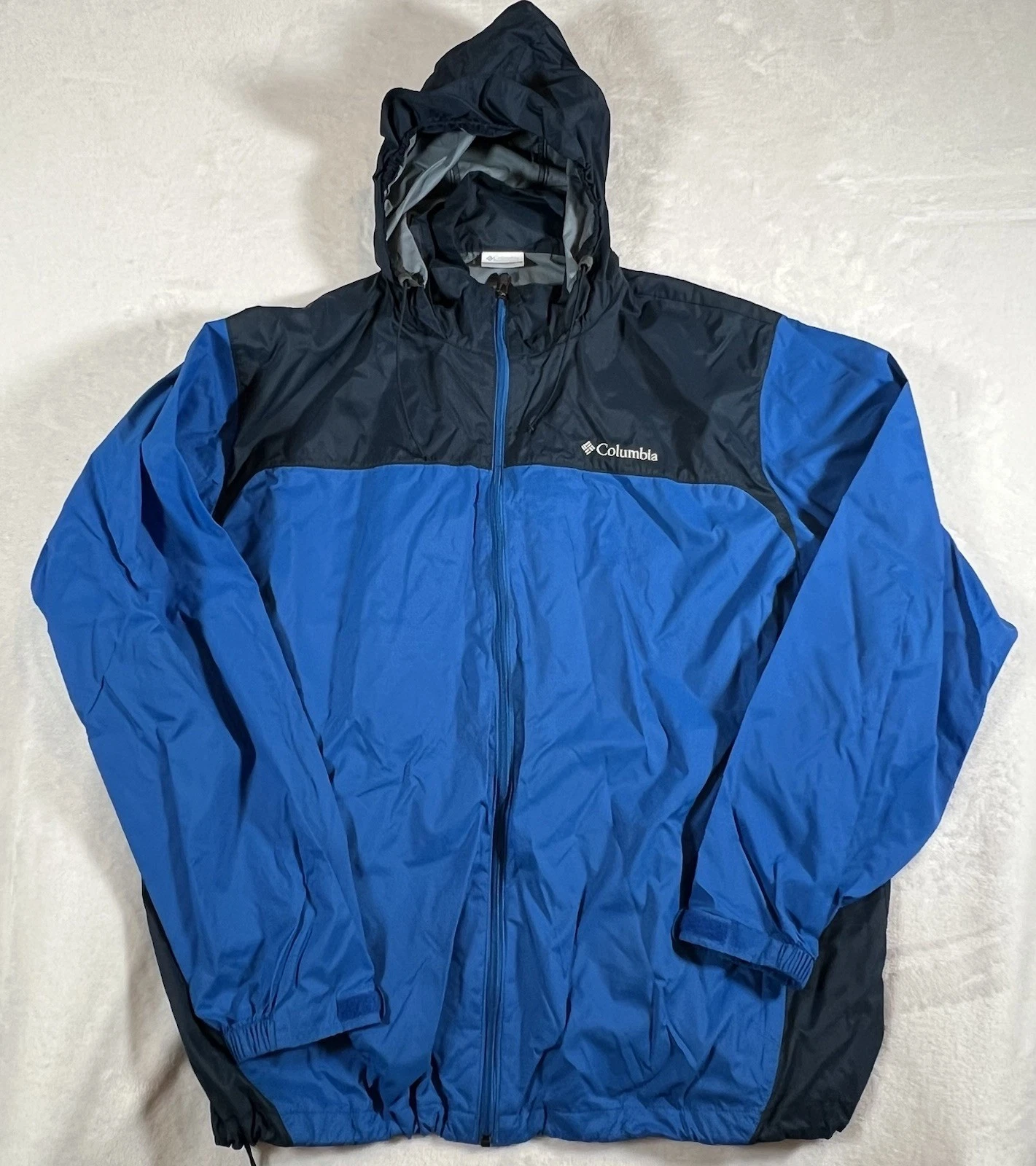 Columbia Mens Windbreaker Rain Jacket Size XXL Blue Hooded Packable Waterproof