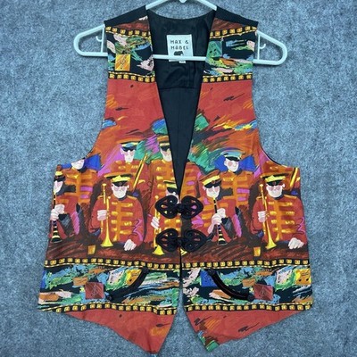 Vintage Max & Mabel Vest Womens Medium Painted Marching Band Colorful Artsy