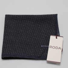 Roda NWT Wool/Silk Blend Pocket Square In Navy Blue with Gray Geometric Print
